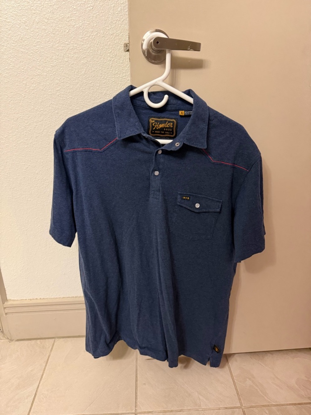 Howler Brothers Navy Blue Short-Sleeve Polo with Chest Pocket